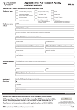 Nzta Customer Number  Form