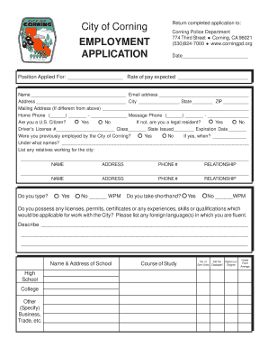 Police Officer Application August 2008pmd Pmd City of Corning  Form