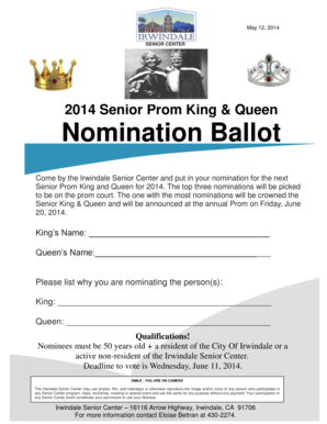 Prom King and Queen Voting Slips  Form