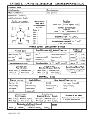 EXHIBIT E TOWN of HILLSBOROUGH MANHOLE INSPECTION LOG  Form