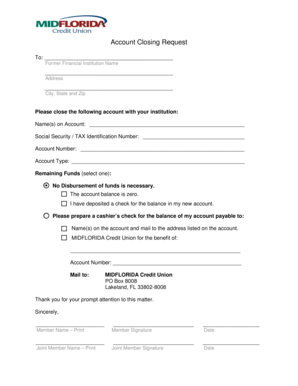 Account Closing Reequest MidFlorida Credit Union  Form