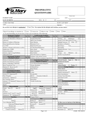 PREOPERATIVE QUESTIONNAIRE  Form