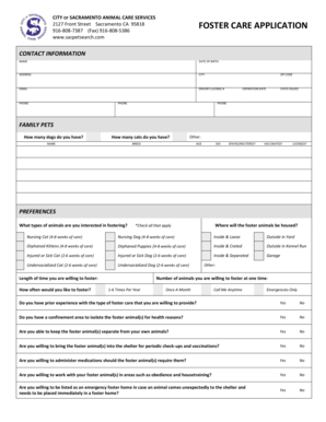 CITY of SACRAMENTO ANIMAL CARE SERVICES 2127 Front Street Cityofsacramento  Form