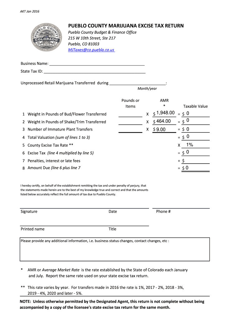  PUEBLO COUNTY MARIJUANA EXCISE TAX RETURN  County Pueblo 2016