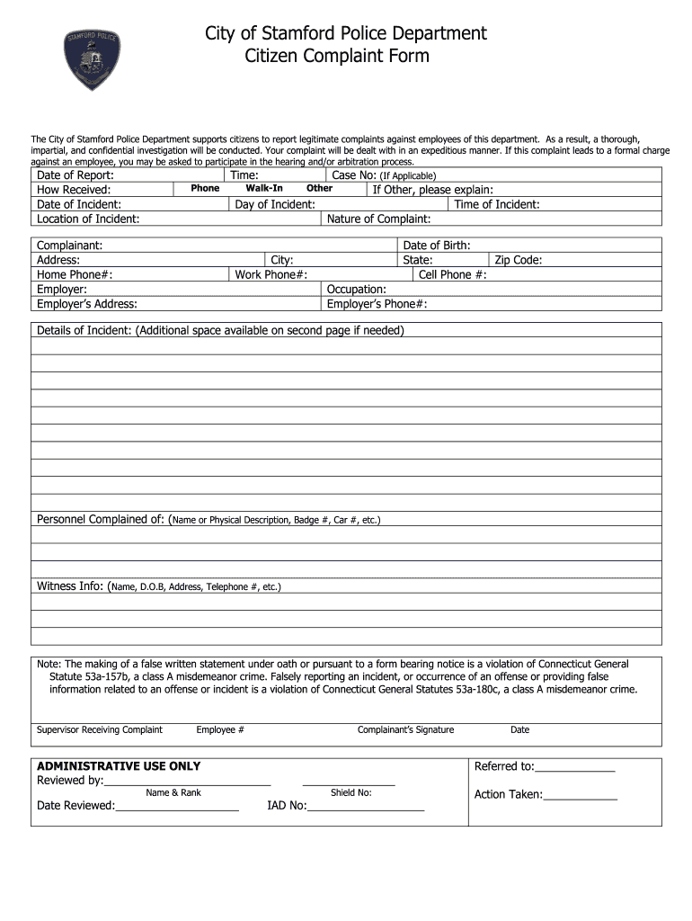 Citizen's Complaint Form