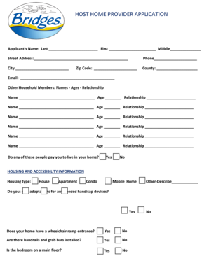 HOST HOME PROVIDER APPLICATION Bridges of Colorado  Form