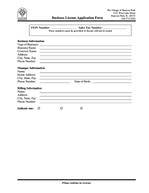 Business License Application Form Hanoverparkillinoisorg