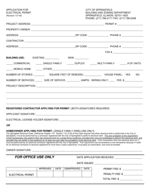 APPLICATION for CITY of Springfield Illinois Springfield Il  Form