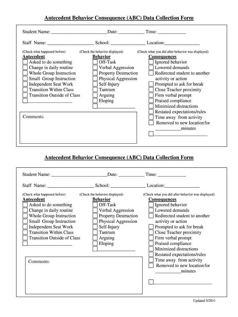 Antecedent Behavior Consequence ABC Data Collection BFormb