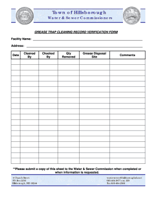 GREASE TRAP CLEANING RECORD VERIFICATION FORM