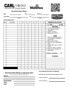 Slo Pitch Score Sheets Printable  Form