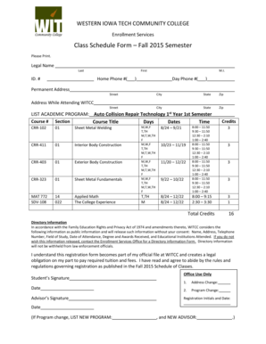 LIST ACADEMIC PROGRAM Auto Collision Repair Technology Year 1st Semester Witcc Form