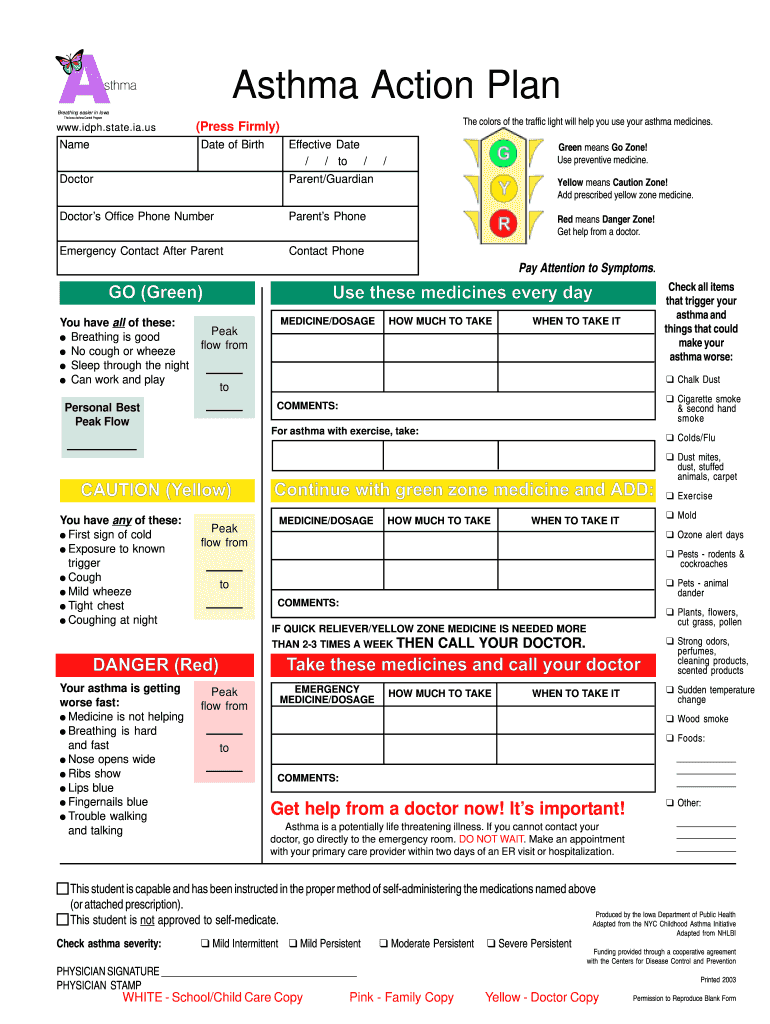 Printable Asthma Action Plan