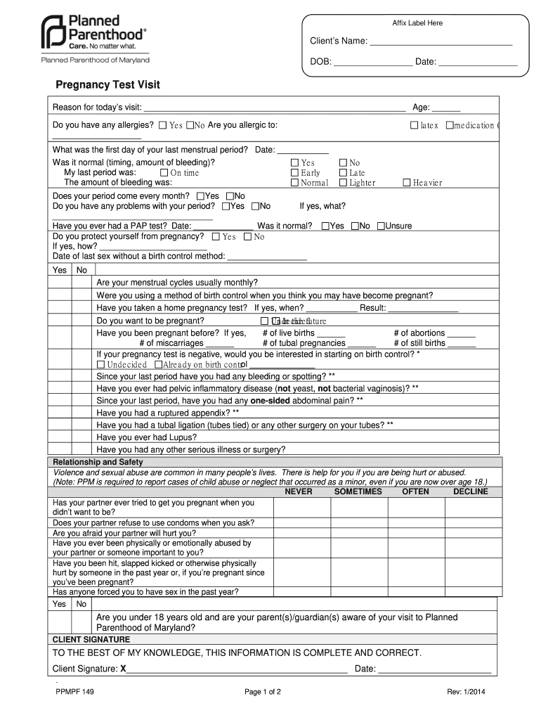  Planned Parenthood Paperwork 2014-2024