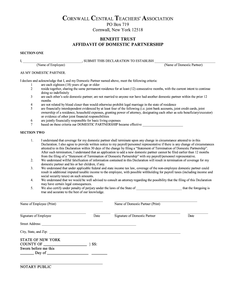 BENEFIT TRUST AFFIDAVIT of DOMESTIC PARTNERSHIP  Form