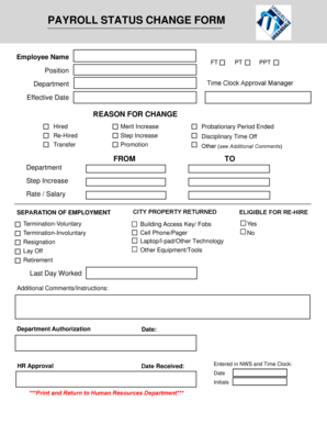  PAYROLL STATUS CHANGE FORM Urbandaleorg 2015