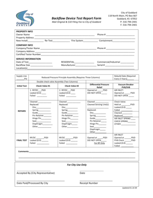 Backflow Device Test Report Form Goddardksgov