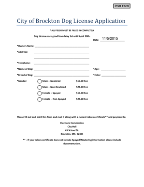 Brockton Dog License  Form