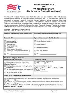 SCOPE of PRACTICE for VA RESEARCH STAFF Not for Use by  Form