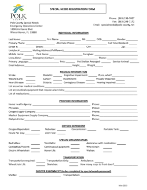  SPECIAL NEEDS REGISTRATION FORM Polk County Florida 2015