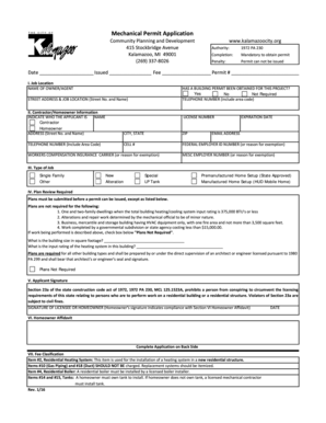 City of Kalamazoo Mechanical Permit  Form