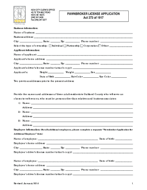 Pawnbroker License Application Novi Michigan  Form