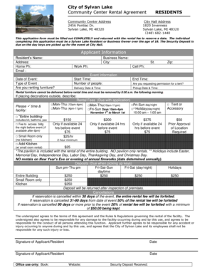 City of Sylvan Lake Community Center Rental Agreement Sylvanlake  Form