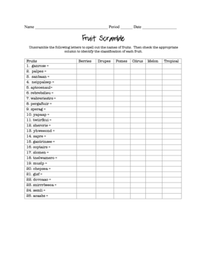 Fruit Scramble Answer Key  Form