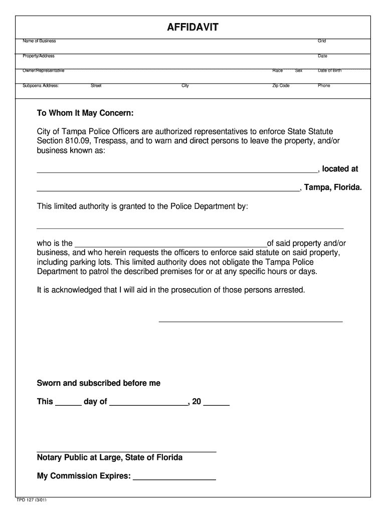 Police Affidavit Template  Form