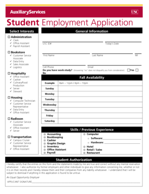 Student BApplication 2009b USC Hospitality  Form