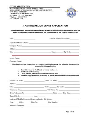 Taxi Medallion Lease  Form