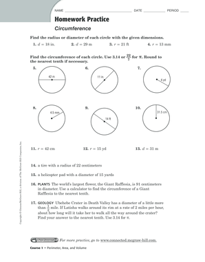 Lesson 1 Homework Practice Circumference Answer Key  Form