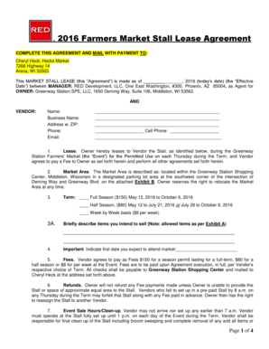 This MARKET STALL LEASE This Agreement is Made as of the Effective Date between  Form