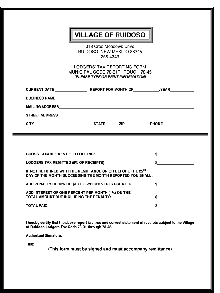 City of Carlsbad Nm Lodgers Tax Form