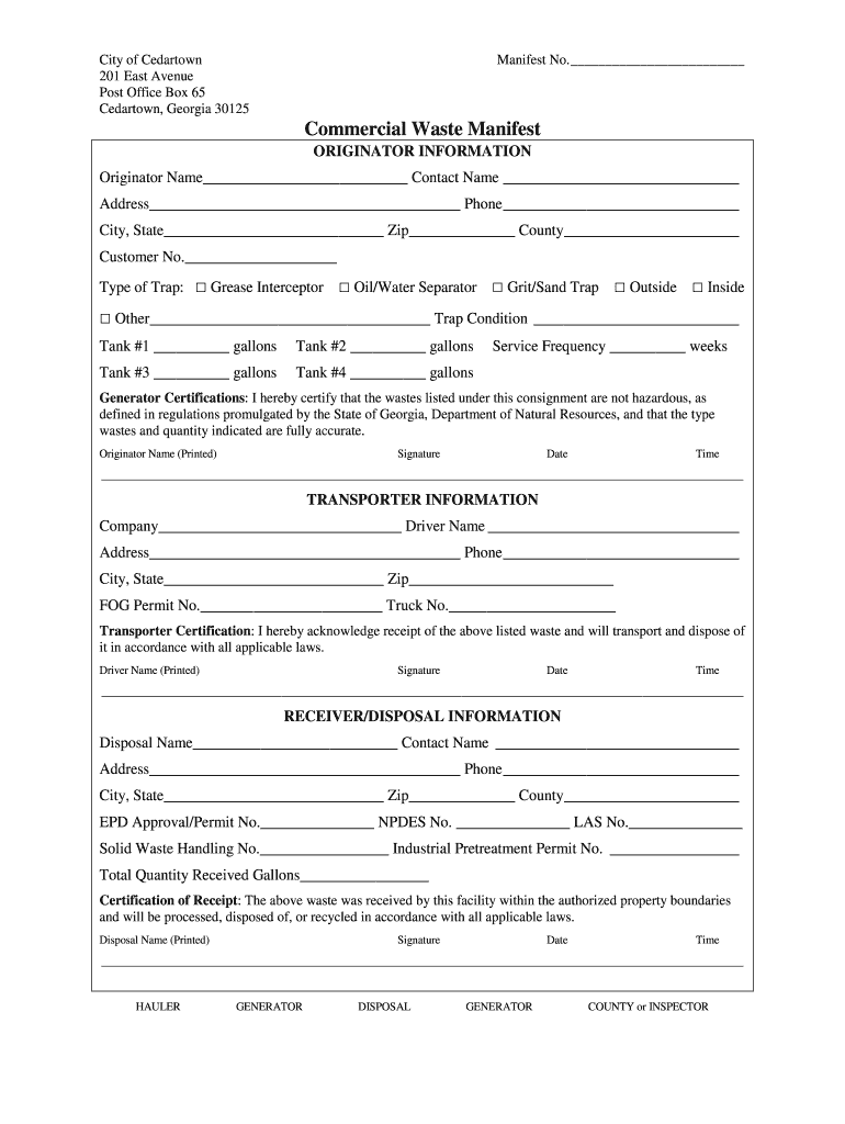 Commercial Waste Manifest  Form