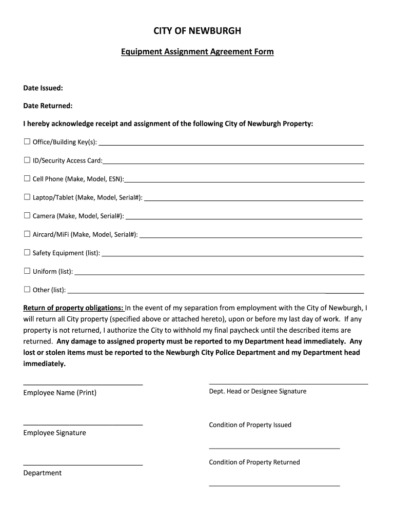 Equipment Assignment Agreement Form