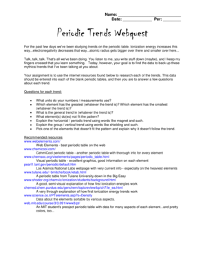 Periodic Trends Webquest Answer Key  Form