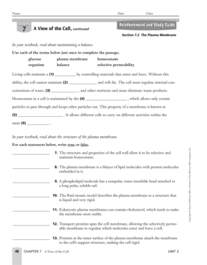 Study Guide Chapter 7 Section 2 the Plasma Membrane Answer Key  Form