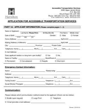 APPLICATION for ACCESSIBLE TRANSPORTATION SERVICES Hamilton  Form