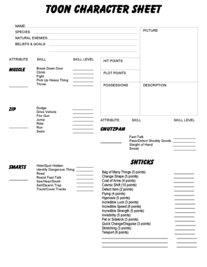 Toon Character Sheet  Form