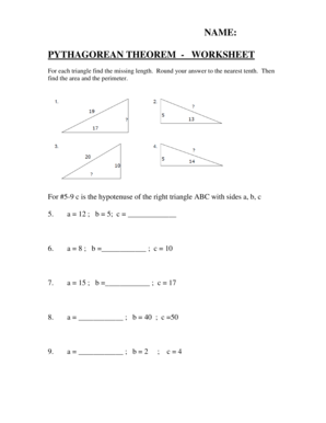 Pythagorean Theorem Worksheet for Each Triangle Find the Missing Length Answer Key  Form