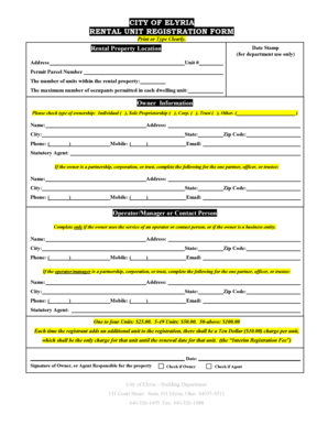 CITY of ELYRIA RENTAL UNIT REGISTRATION FORM