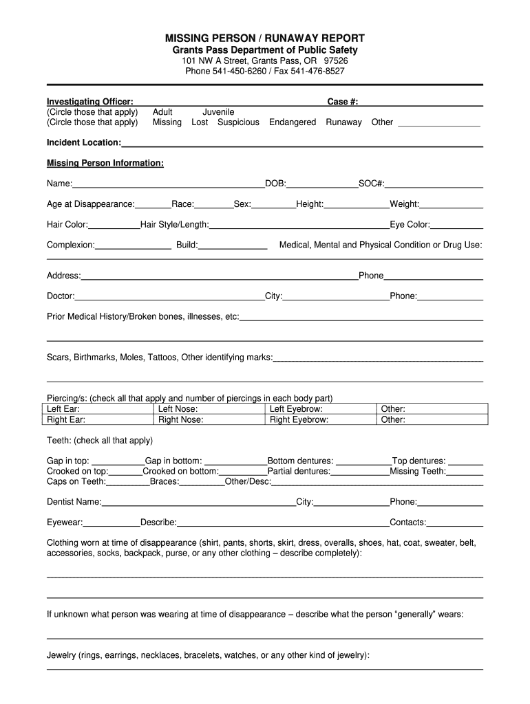 Missing Person Report  Form