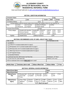 ALLEGHENY COUNTY OBH RESIDENTIAL REFERRAL FORM Alleghenycounty