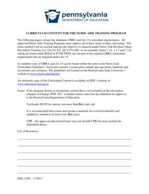 Curriculum Content Pde 3128c  Form