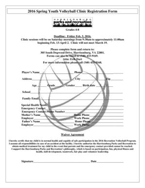 Volleyball Registration Form Template