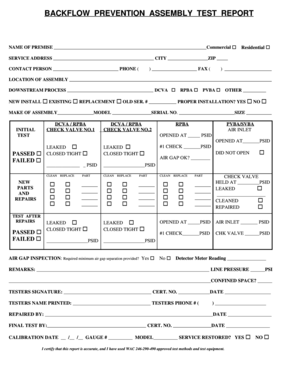 BACKFLOW PREVENTION ASSEMBLY TEST REPORT Ci Bremerton Wa  Form