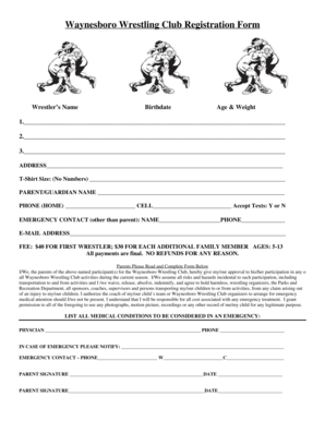 Wrestling Registration Form