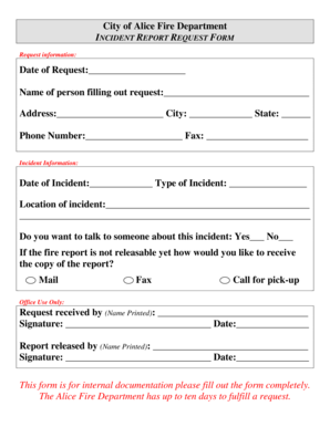 Fire Department Incident Report  Form