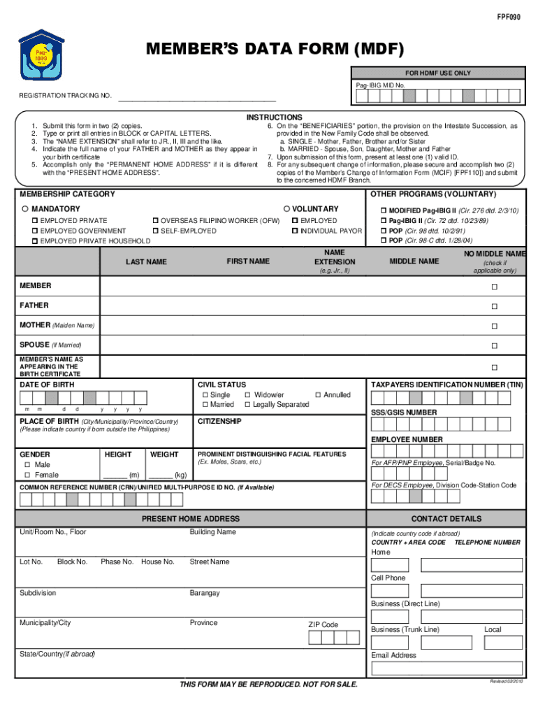  Pag Ibig Mdf Fpf090 Page 2 Form 2010